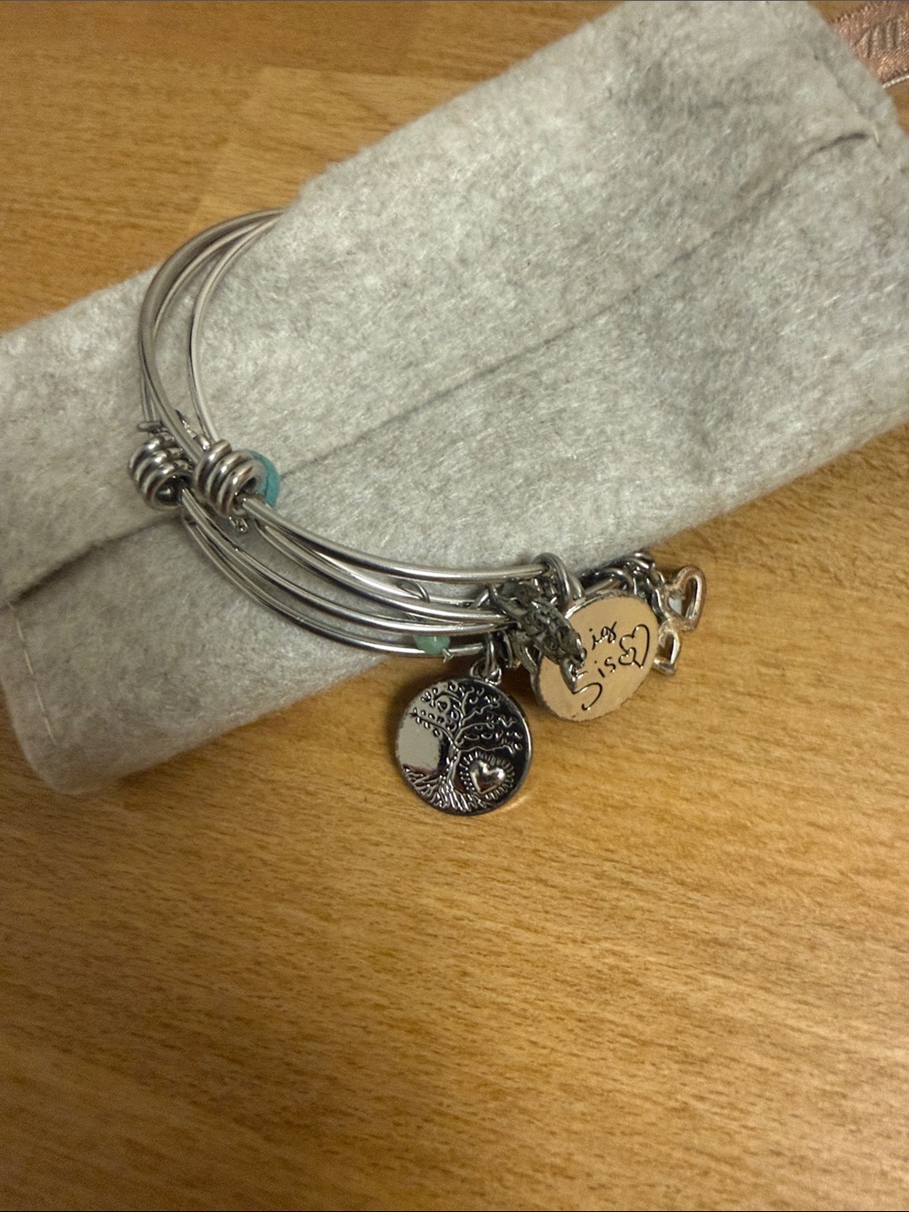 Set of 3 silver tone circle bangle charm bracelets big sis tree